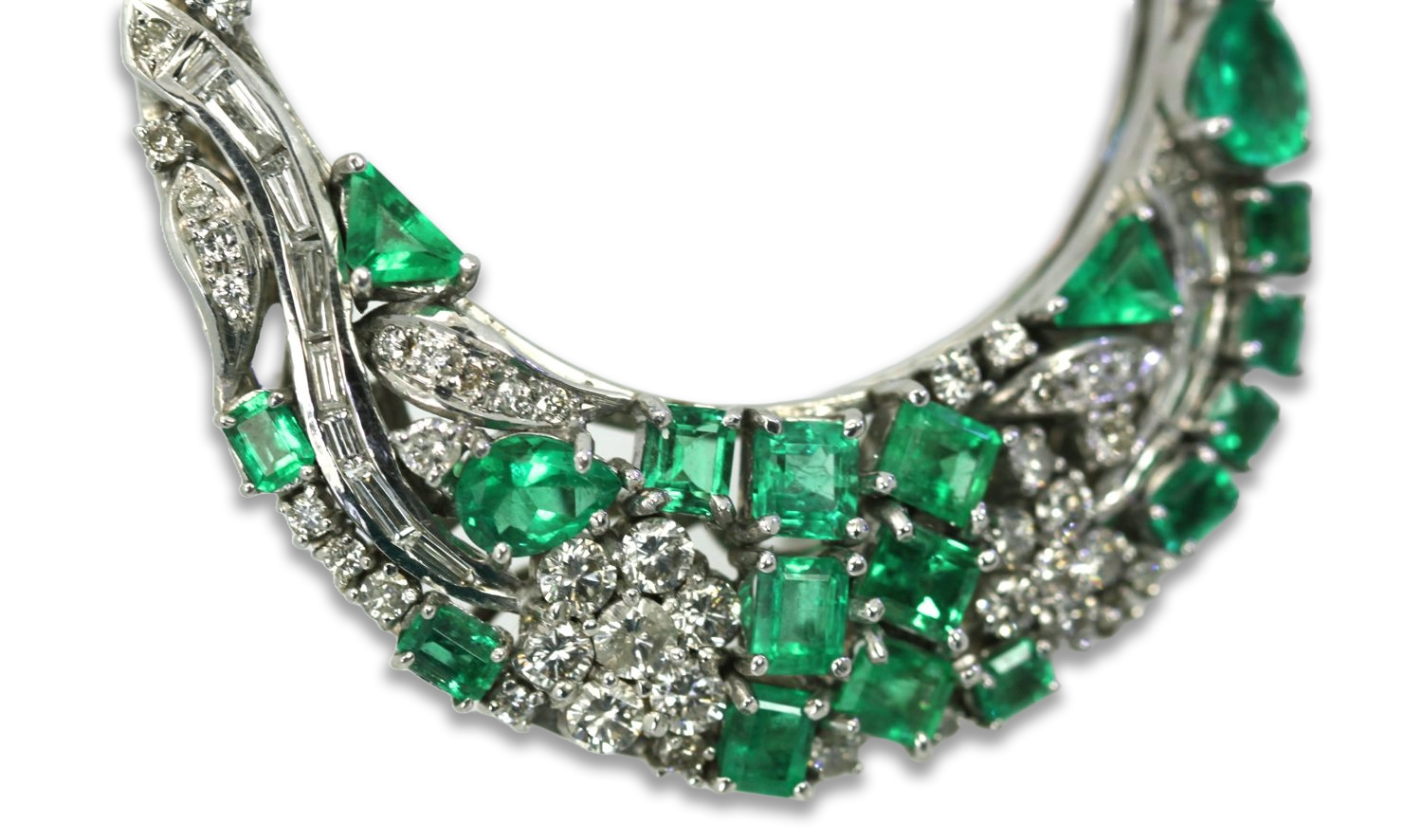 Emerald Diamond Crescent Brooch