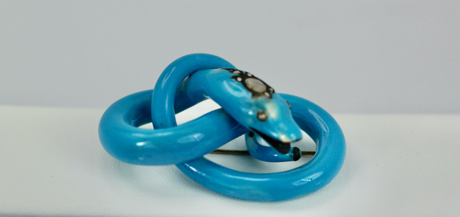 Victorian Enamel Diamond head Snake Brooch