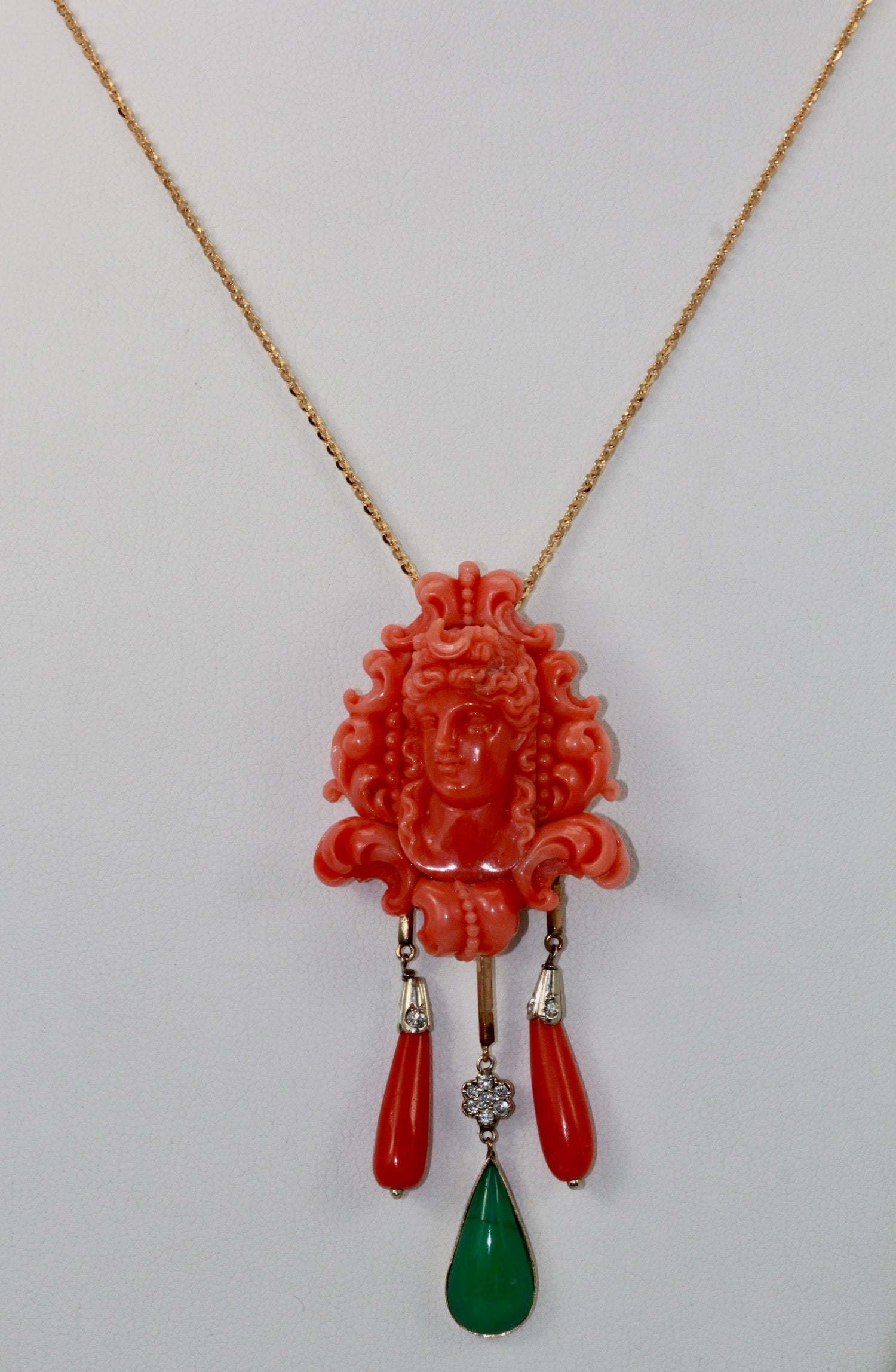 Pendant brooch with coral and gem