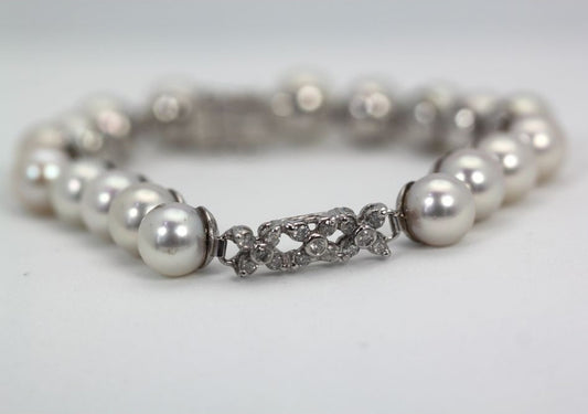 Estate Akoya Pearl Bracelet With Diamonds