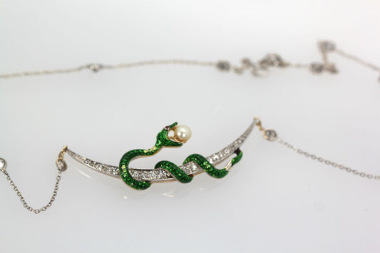 Diamond Snake Crescent Necklace 