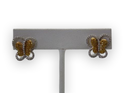 Yellow & White Diamond Butterfly Earrings