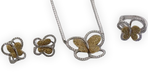 Yellow & White Diamond Butterfly Earrings