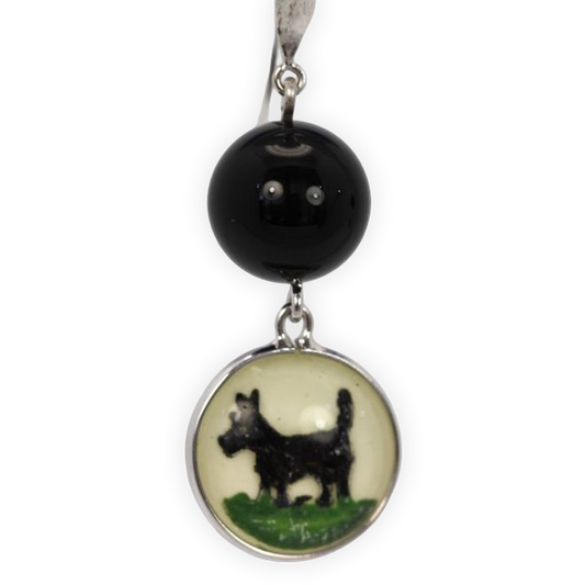Intaglio Underglass Scottie Dog Mother Of Pearl & Onyx Earrings
