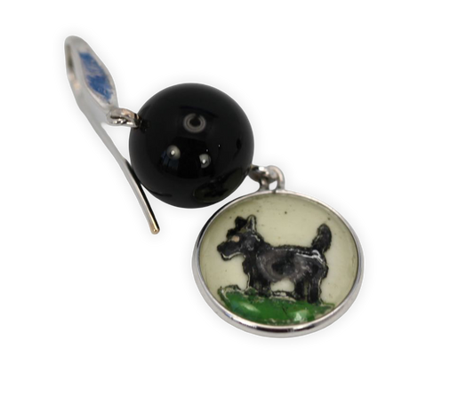 Intaglio Underglass Scottie Dog Mother Of Pearl & Onyx Earrings