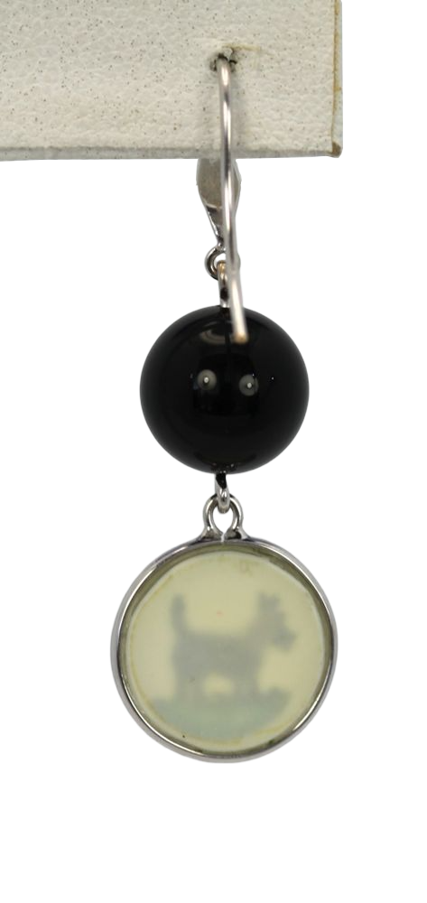 Intaglio Underglass Scottie Dog Mother Of Pearl & Onyx Earrings