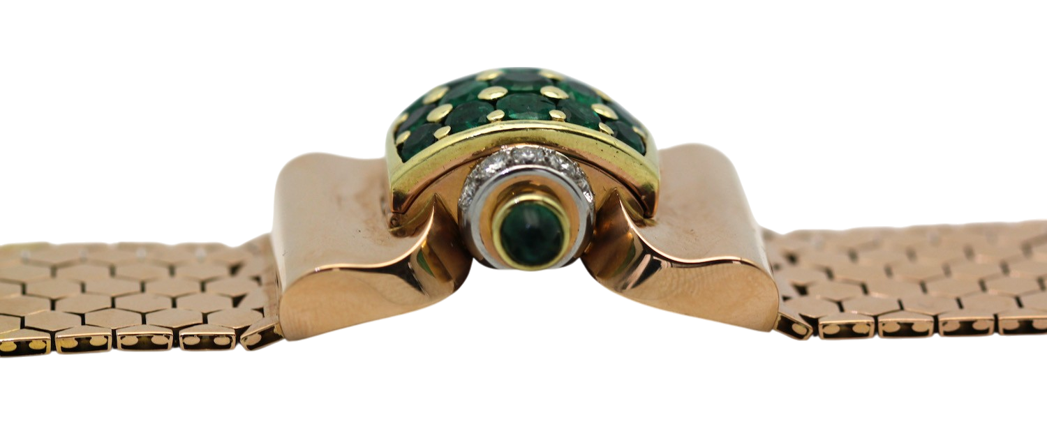 Retro Diamond Emerald Covered Wristwatch