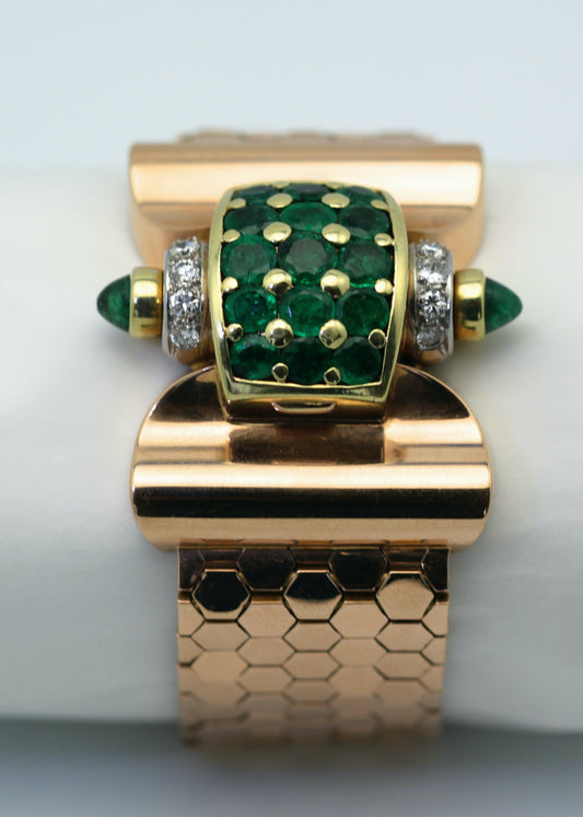 Retro Diamond Emerald Covered Wristwatch