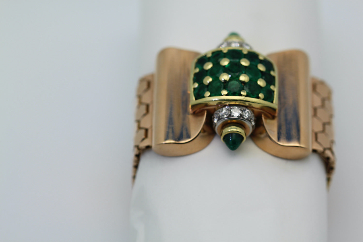 Retro Diamond Emerald Covered Wristwatch