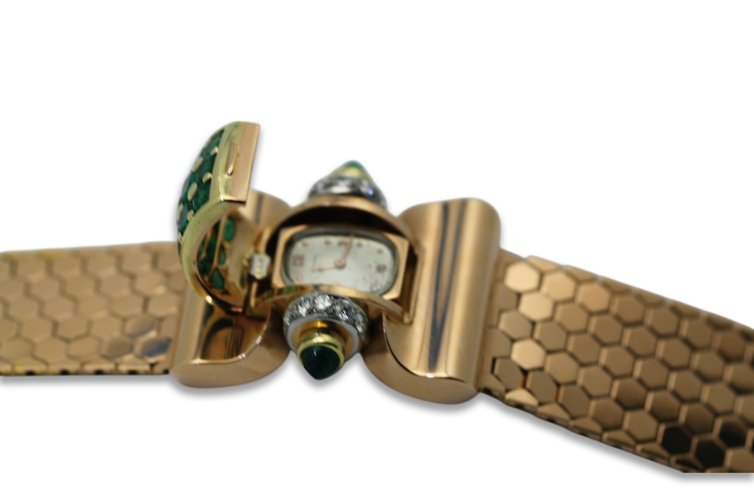 Retro Diamond Emerald Covered Wristwatch