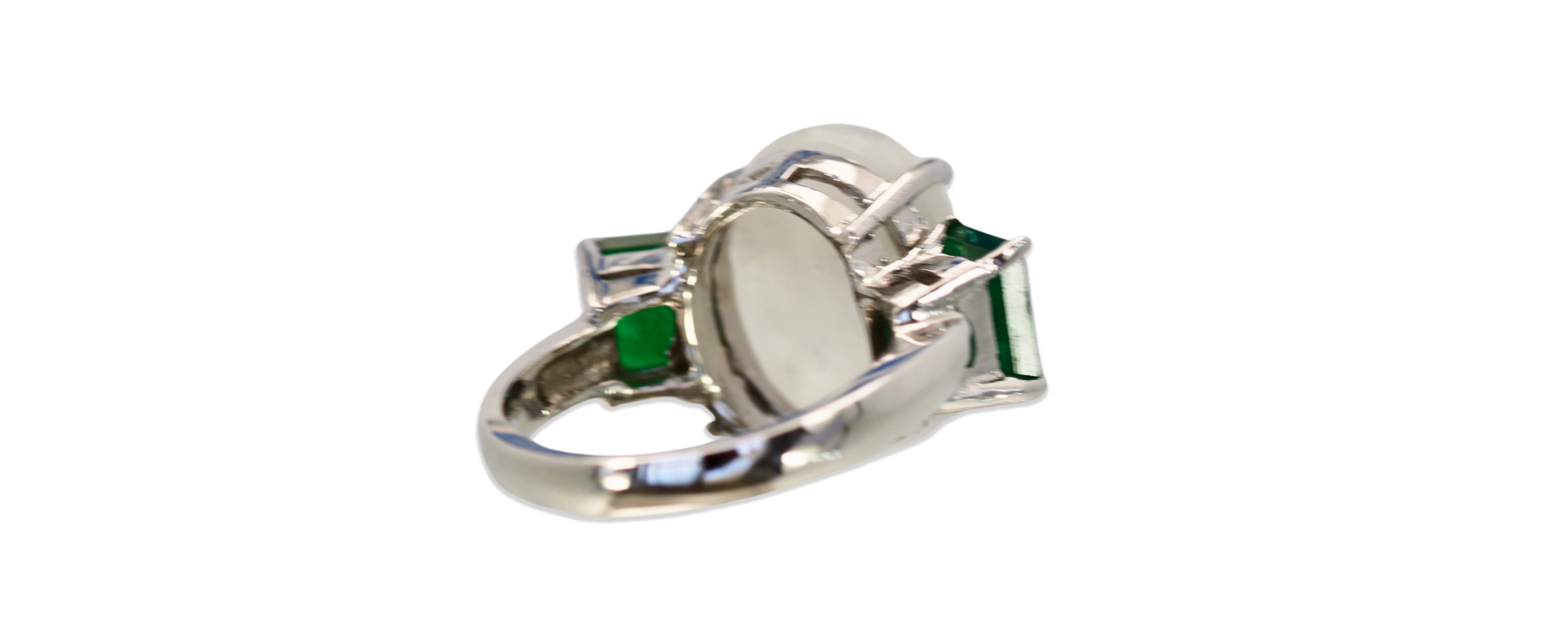 Moonstone 3 stone Ring with Emeralds