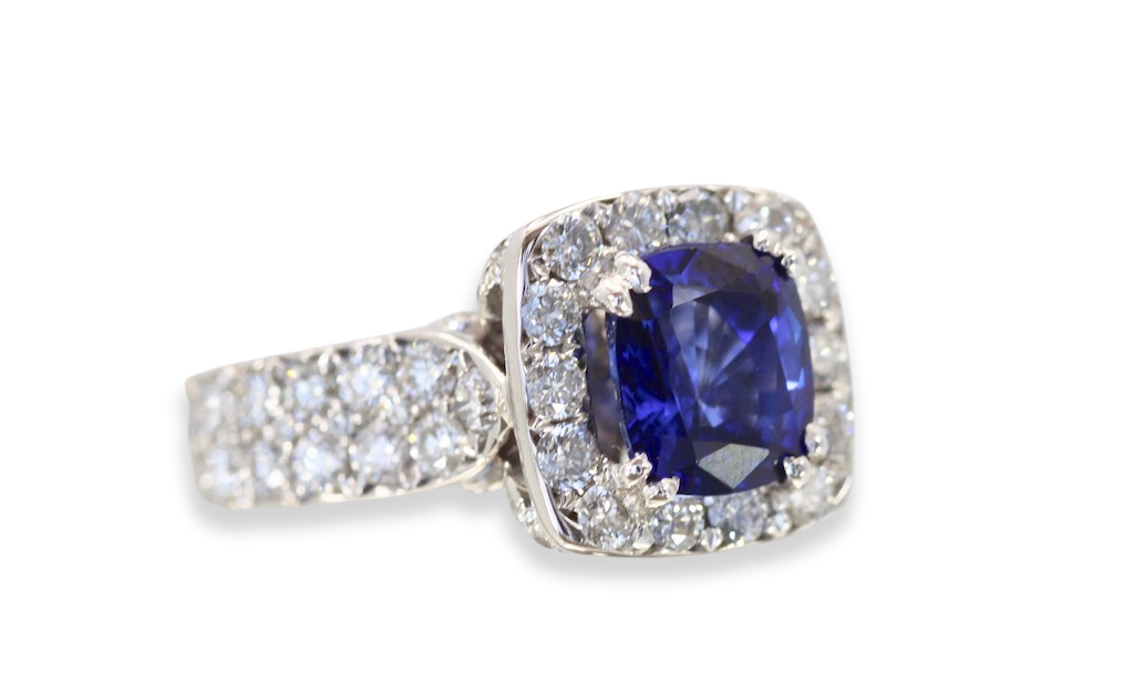 Burma Sapphire Ring with Diamond Surround 18k