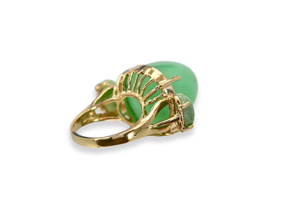 18K Bullet Chrysophase and Jade 3 Stone Ring