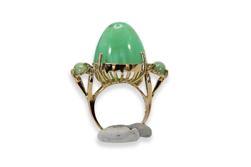 18K Bullet Chrysophase and Jade 3 Stone Ring