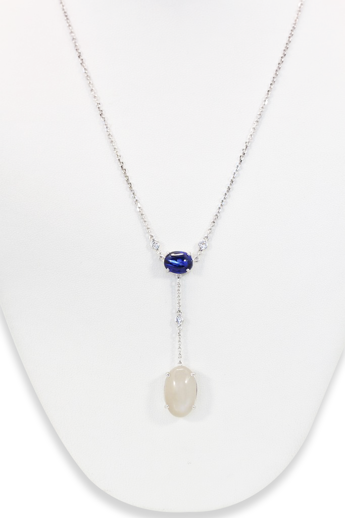 Sapphire Moonstone Diamond Drop Necklace 18K