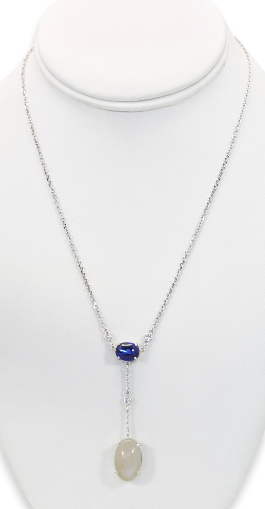 Sapphire Moonstone Diamond Drop Necklace 18K