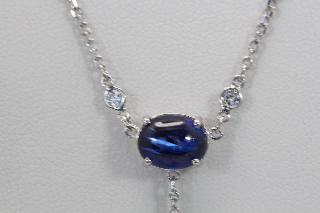 Sapphire Moonstone Diamond Drop Necklace 18K