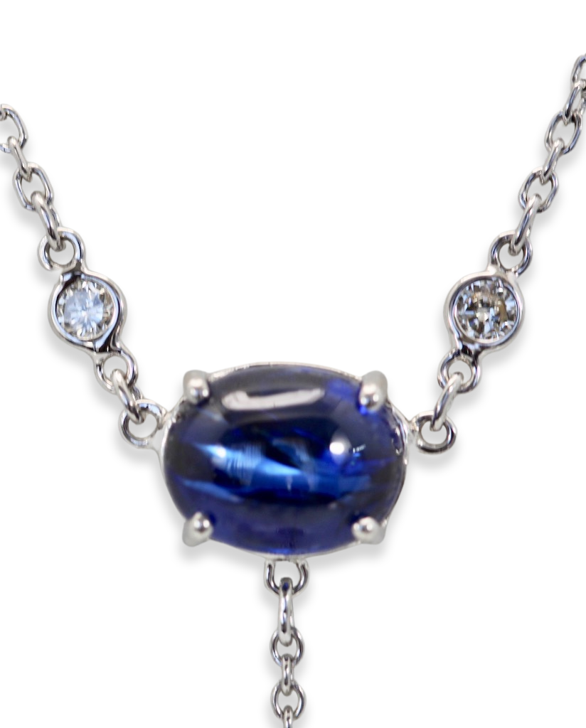 Sapphire Moonstone Diamond Drop Necklace 18K