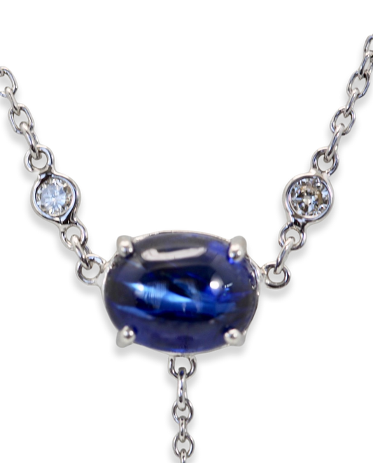 Sapphire Moonstone Diamond Drop Necklace 18K