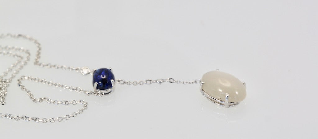 Sapphire Moonstone Diamond Drop Necklace 18K