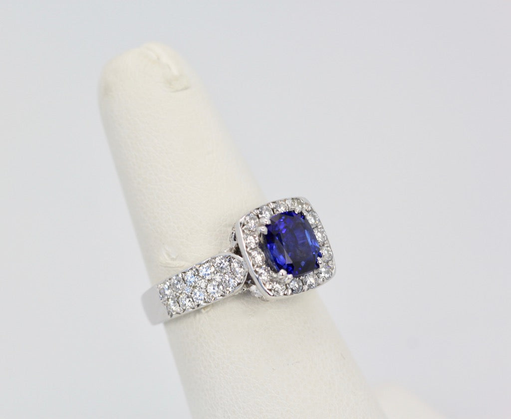 Burma Sapphire Ring with Diamond Surround 18k