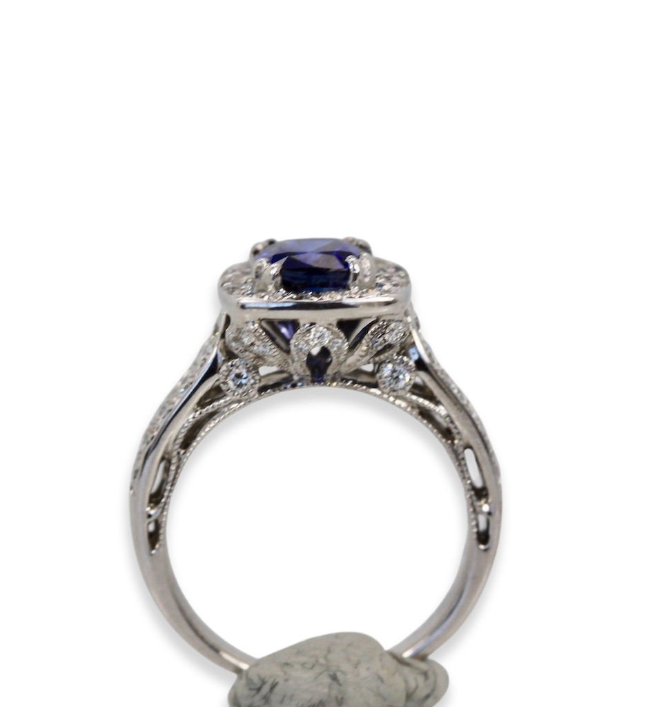 Burma Sapphire Ring with Diamond Surround 18k