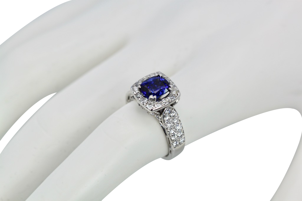 Burma Sapphire Ring with Diamond Surround 18k