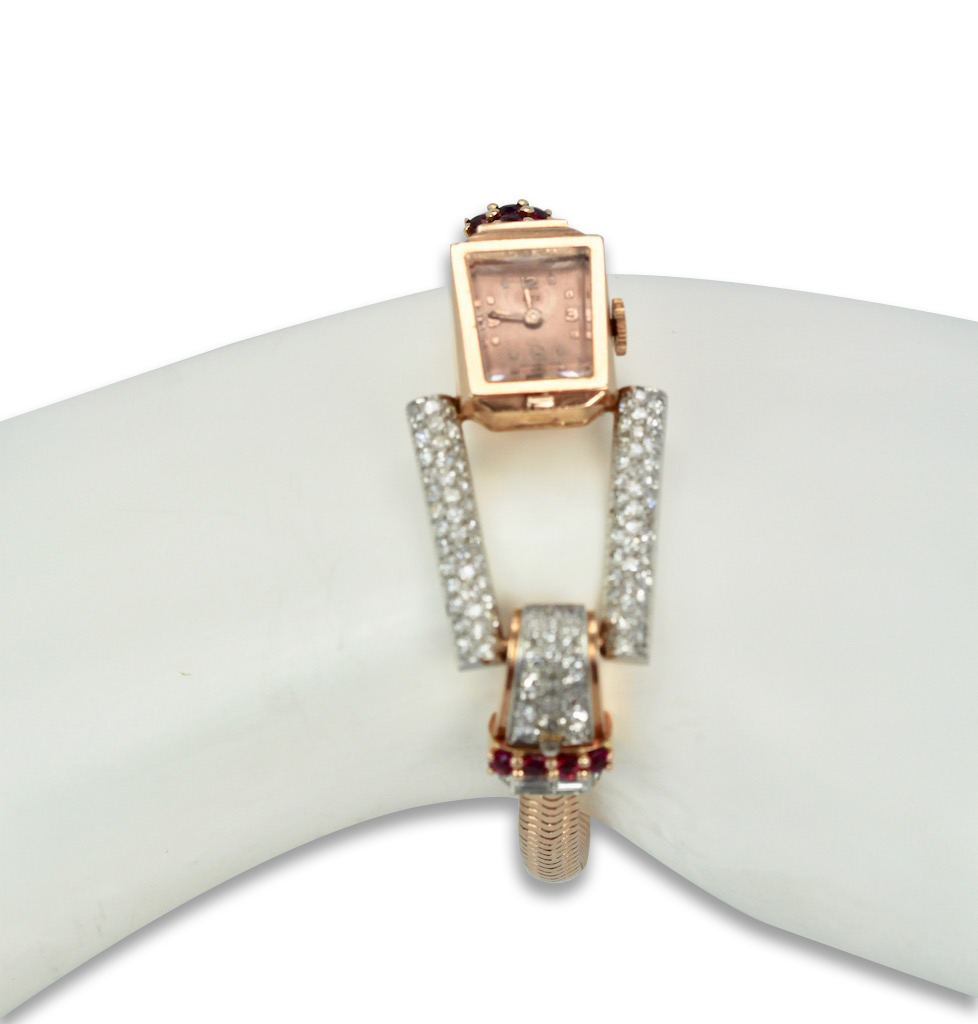 Retro 14 Karat Ruby Diamond Watch