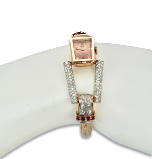 Retro 14 Karat Ruby Diamond Watch