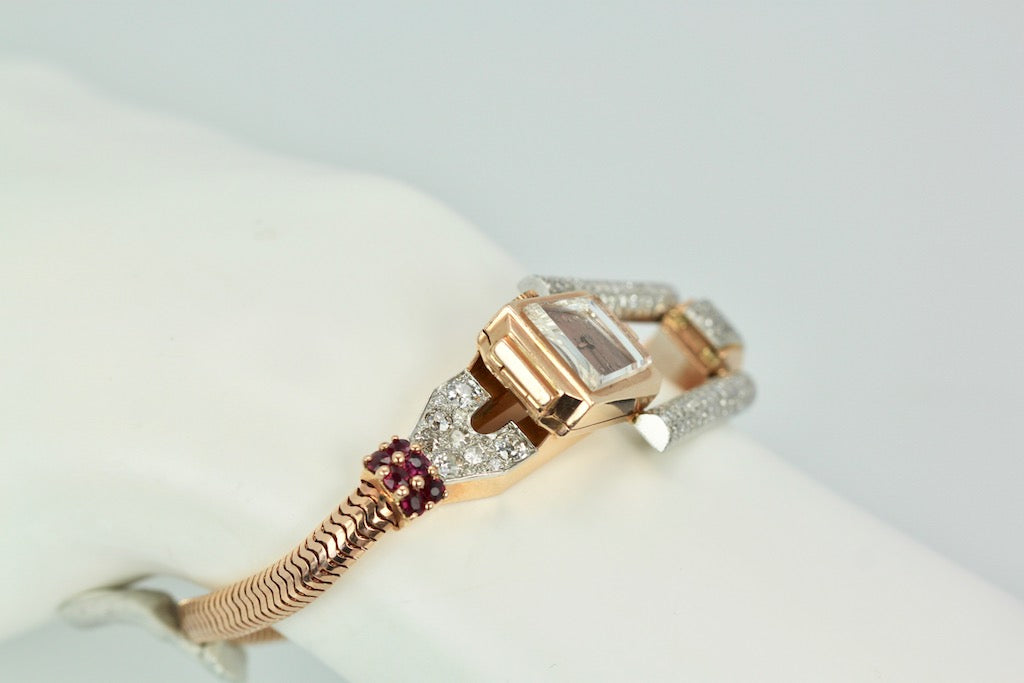 Retro 14 Karat Ruby Diamond Watch