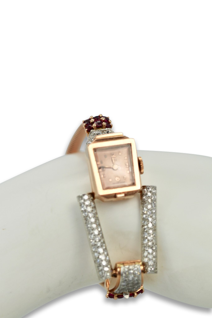Retro 14 Karat Ruby Diamond Watch