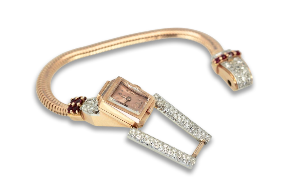 Retro 14 Karat Ruby Diamond Watch