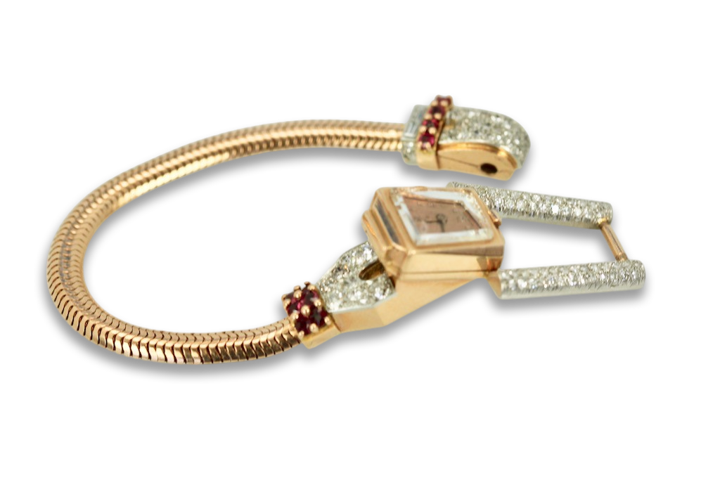 Retro 14 Karat Ruby Diamond Watch