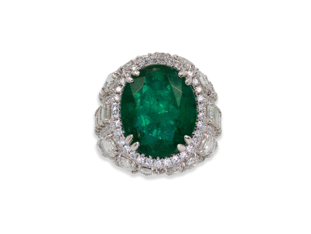 Large emerald and diamond ring