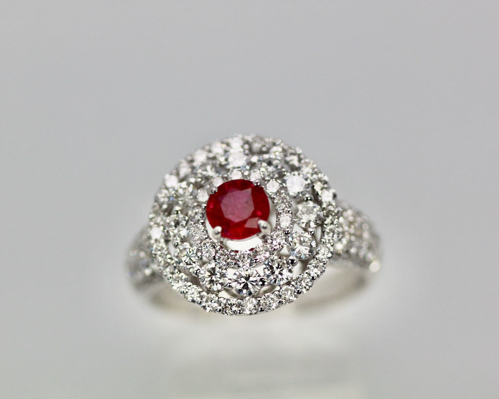 2 Carat Diamond Target Ring Ruby Center