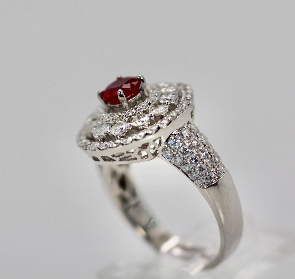 2 Carat Diamond Target Ring Ruby Center