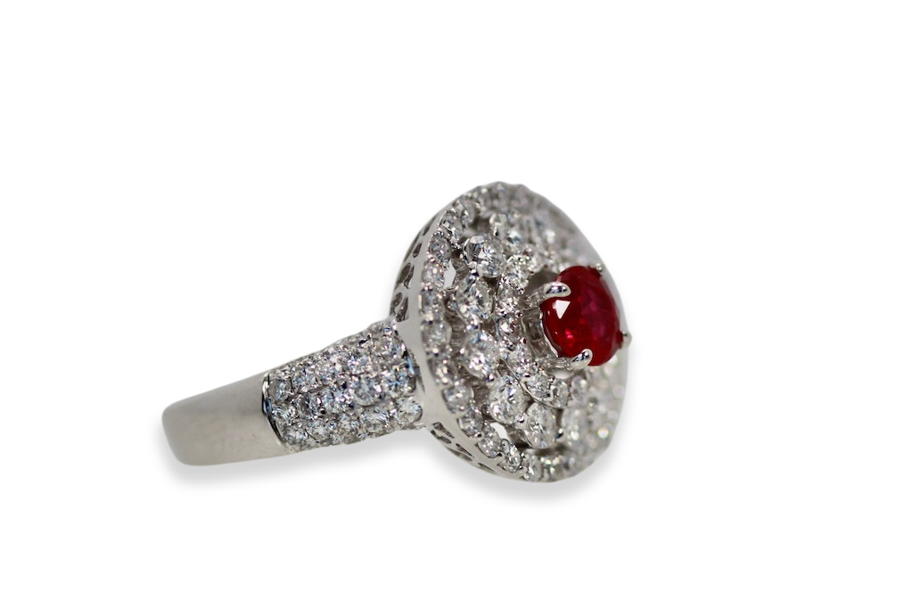 2 Carat Diamond Target Ring Ruby Center