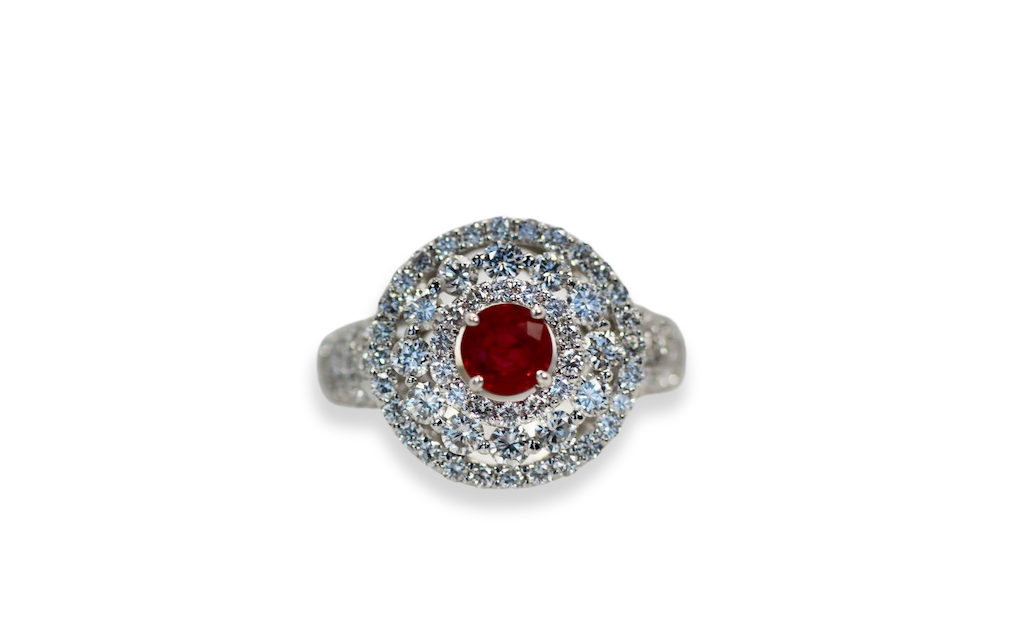 2 Carat Diamond Target Ring Ruby Center