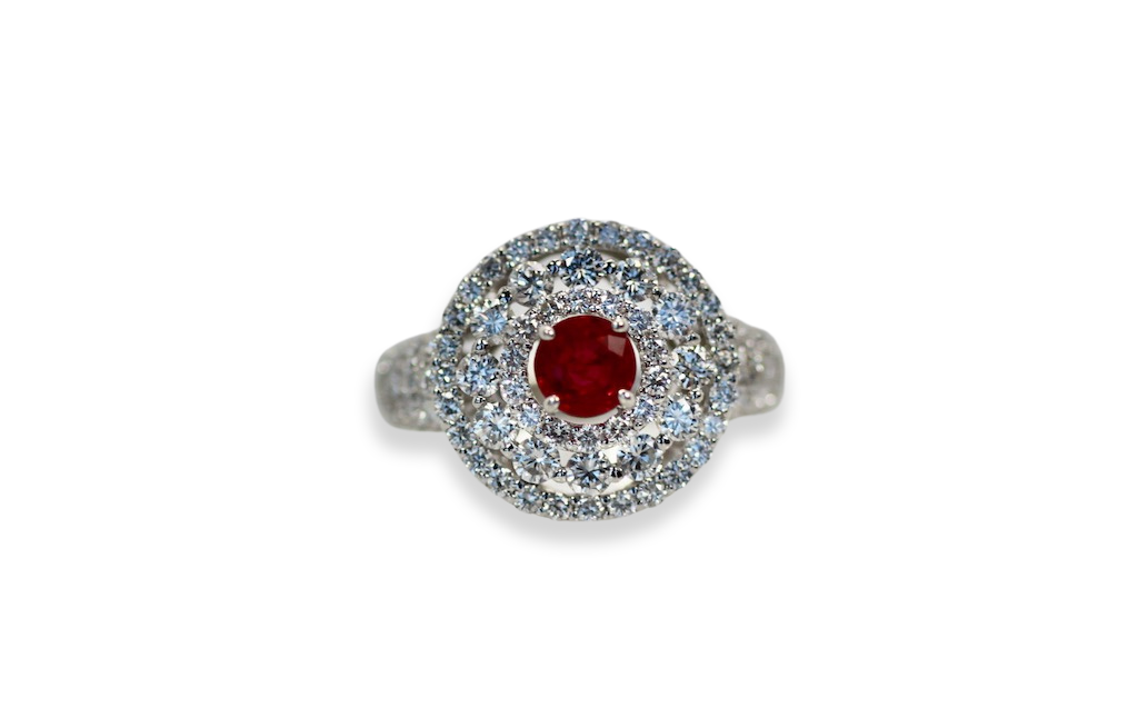 2 Carat Diamond Target Ring Ruby Center