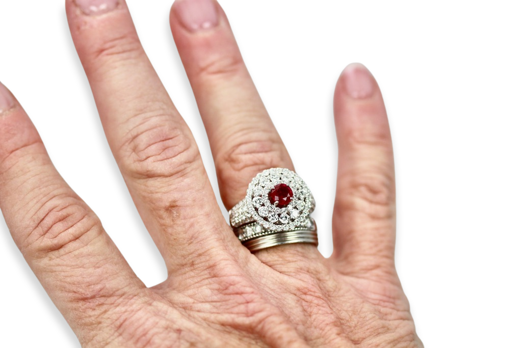 2 Carat Diamond Target Ring Ruby Center