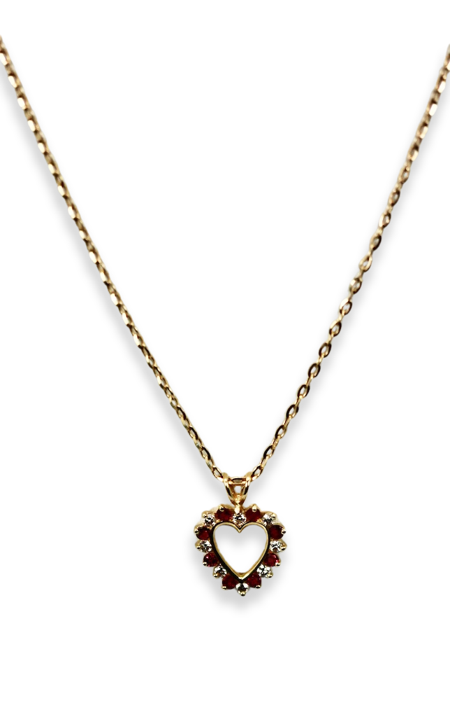 Ruby heart pendant with diamonds

