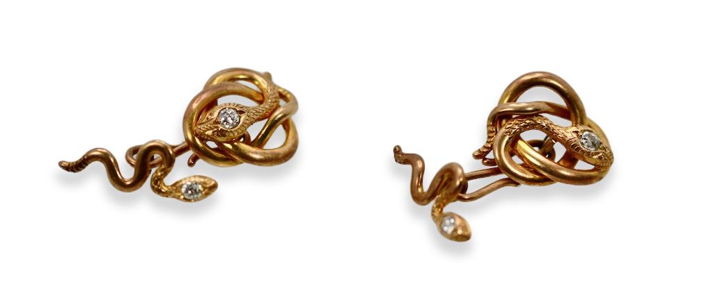 Snake Serpent Cufflinks 14K Yellow Gold