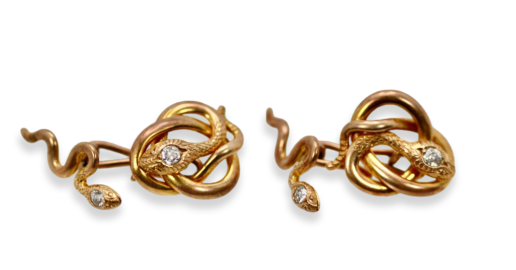 Snake Serpent Cufflinks 14K Yellow Gold
