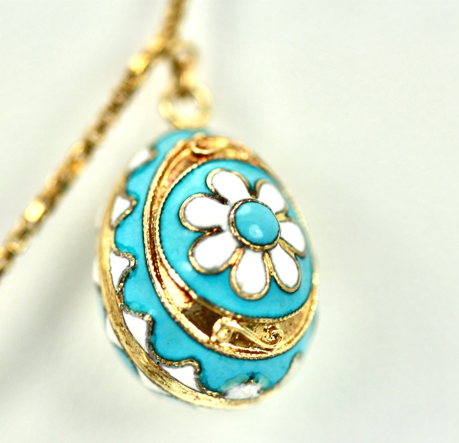 Rare 18K Gold Enamel Egg Trio Necklace