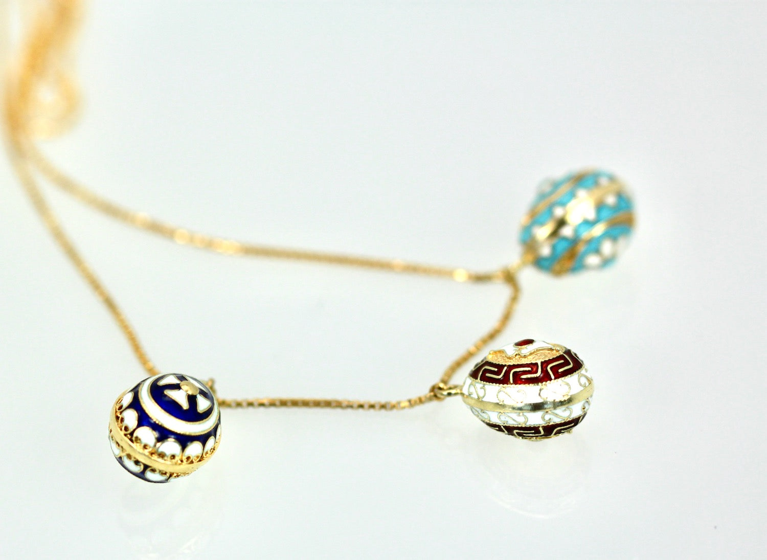 Vintage 18K Enamel Egg Charm Necklace