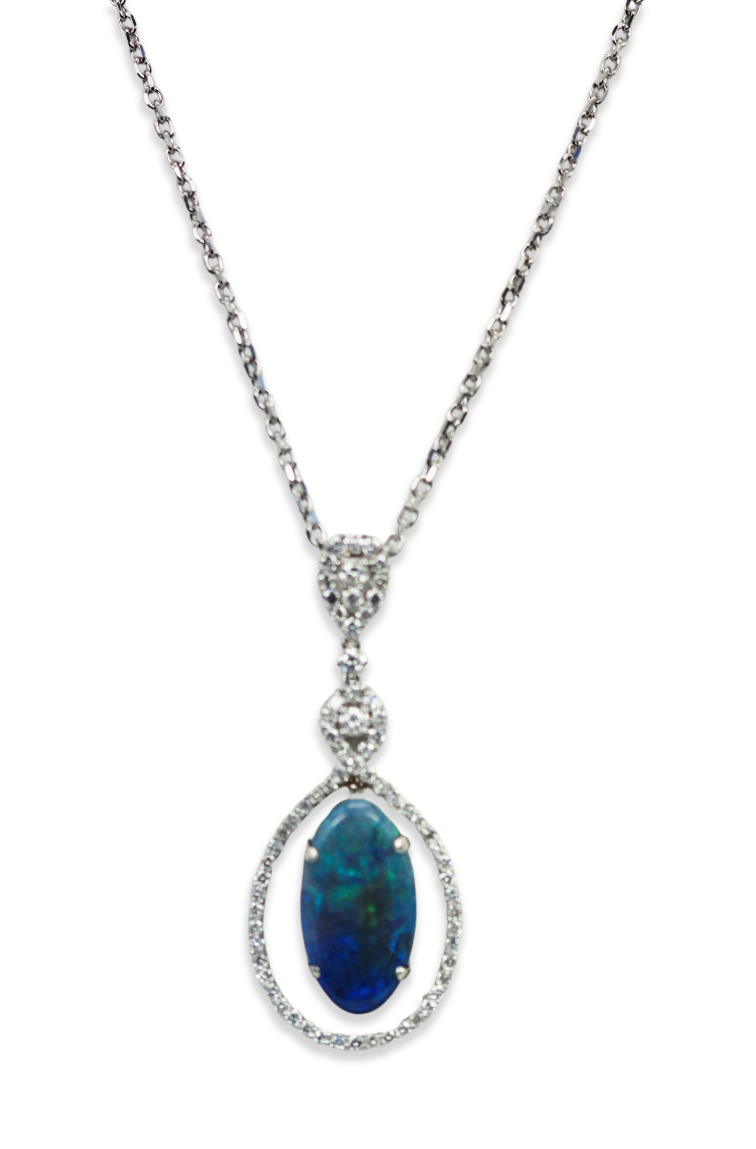 Crystal opal with diamond surround
