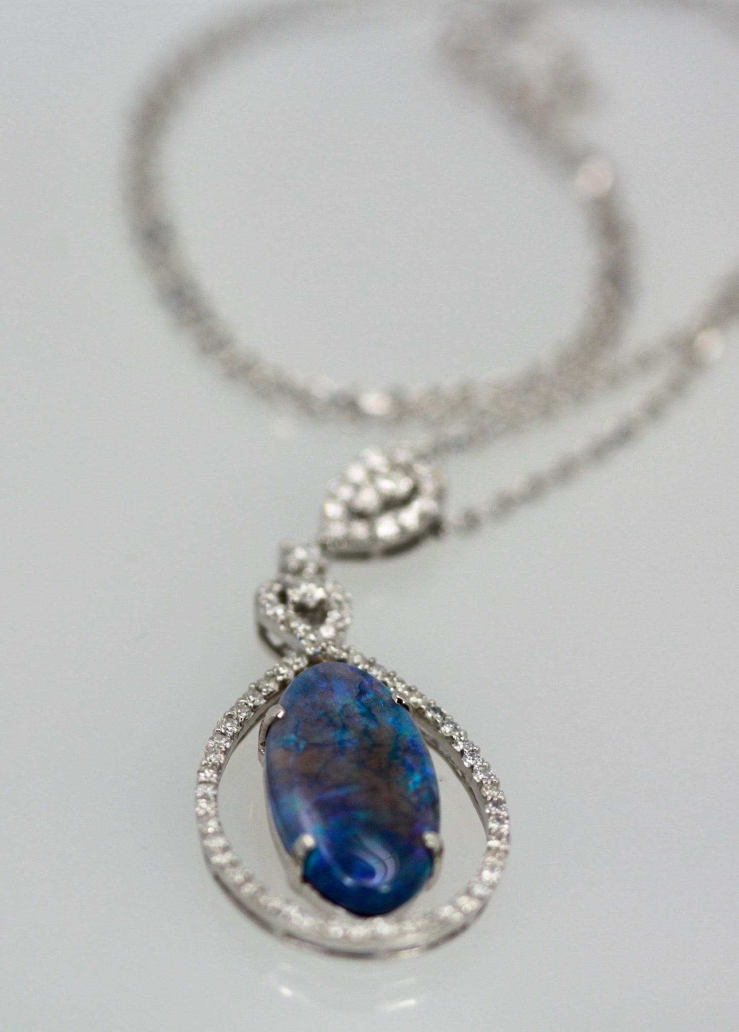 Diamond-framed opal necklace
