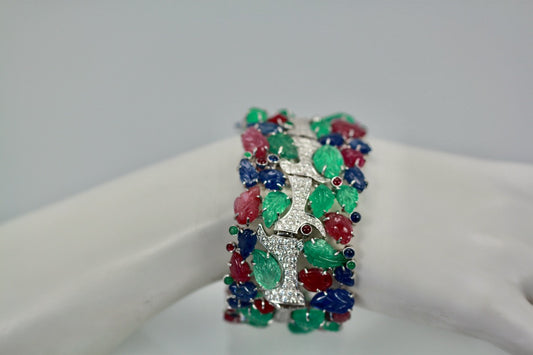 Tutti Frutti Carved Stones Diamond Bracelet