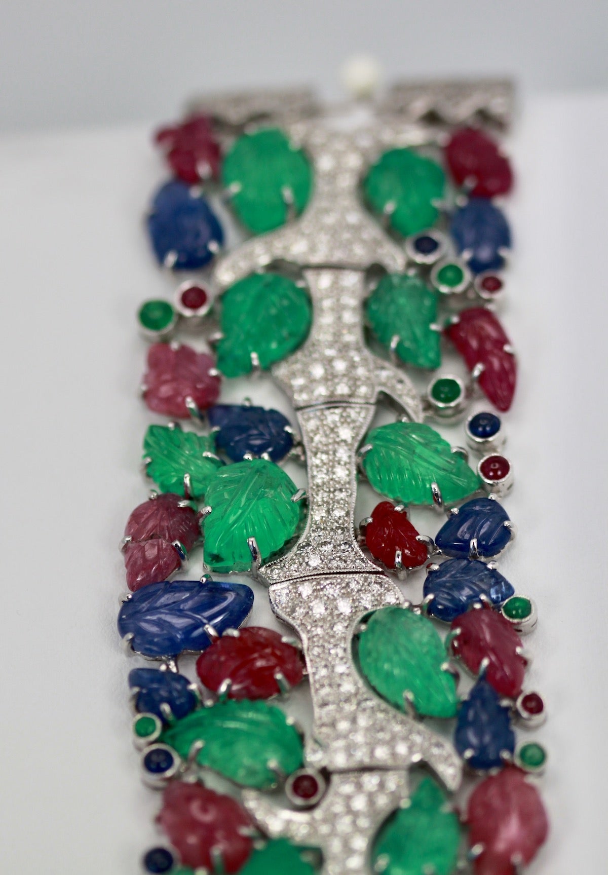 Tutti Frutti Carved Stones Diamond Bracelet