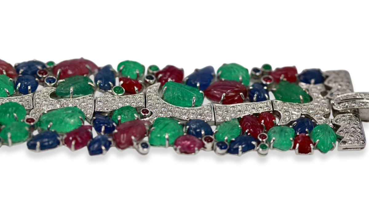 Tutti Frutti Carved Stones Diamond Bracelet
